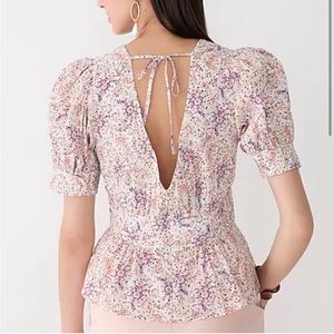 J CREW COLLECTION Puff-Sleeve V-neck Top in Ratti Paisley Garden Floral …